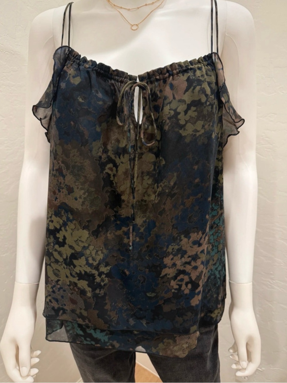 Express Olive and Black Printed Sheer Camisole